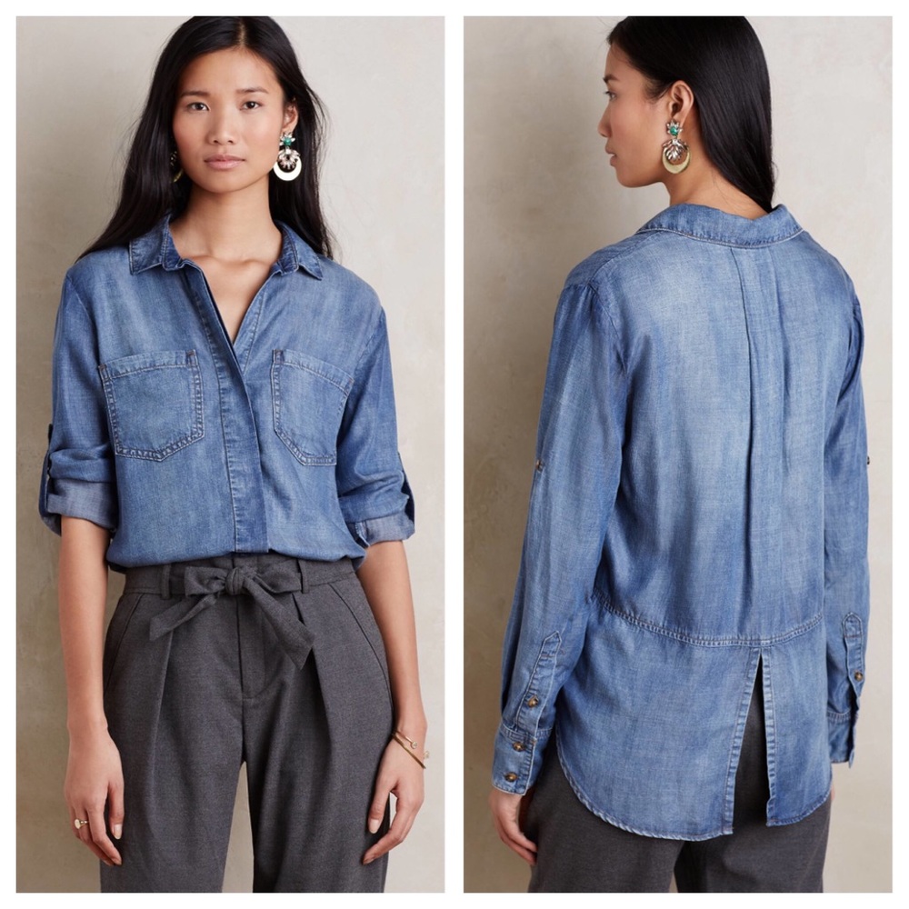 Anthropologie Cloth & stone Split Back Blouse Top